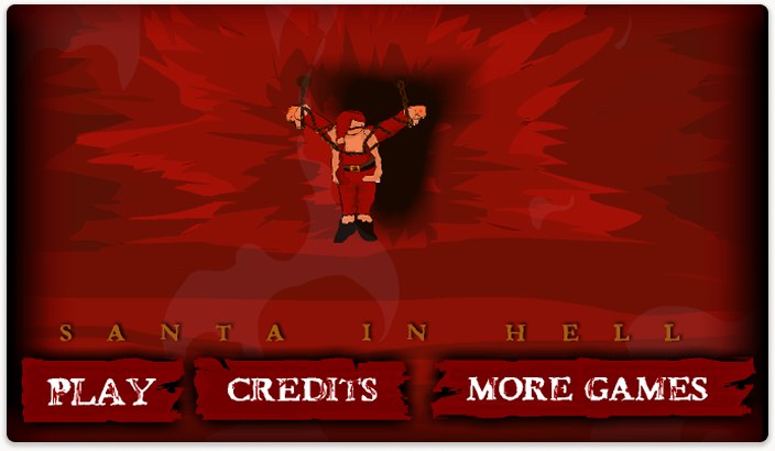 Santa In Hell: Father Christmas wreathed in flame on the title screen